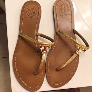 Tory Burch T Logo Gold Sandals